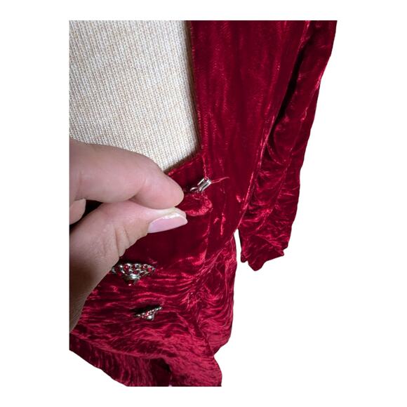 Vtg 1970s Red Crushed Velvet Double Breasted Medieval Renaissance Dress 10 11 - Picture 4 of 6
